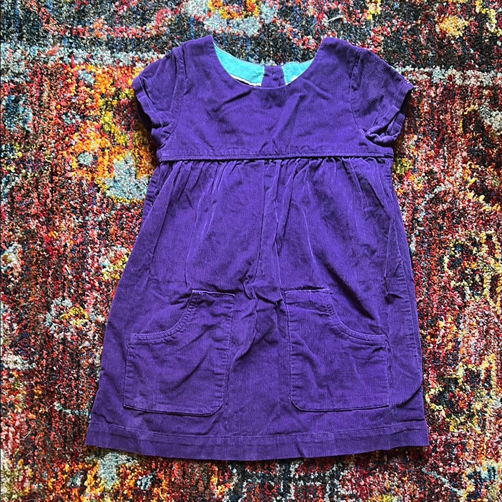Mini Boden Purple Corduroy Cap Sleeve Dress, Girls size 4-5Y